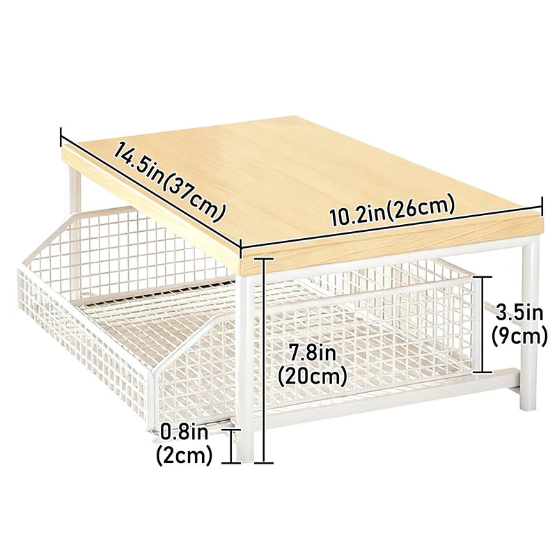 2-Tier Metal Storage Rack with Pull-Out Basket | Printer Stand for Office, Kitchen & Bedroom