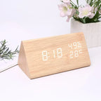 LED Alarm Clock with Temperature Display & Sound Control | Wood-Style Desk Clock
