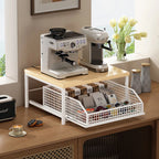2-Tier Metal Storage Rack with Pull-Out Basket | Printer Stand for Office, Kitchen & Bedroom