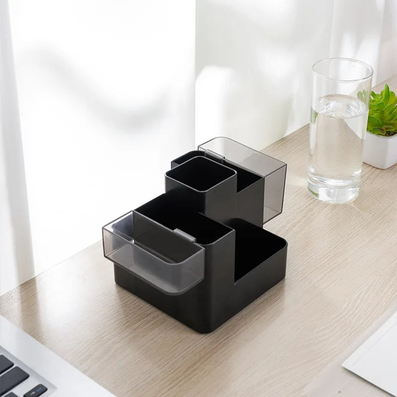 Multi-Function Desk Organizer | Pen, Makeup & Stationery Holder with Clock, Calendar & Temperature Display