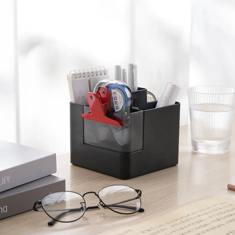 Multi-Function Desk Organizer | Pen, Makeup & Stationery Holder with Clock, Calendar & Temperature Display