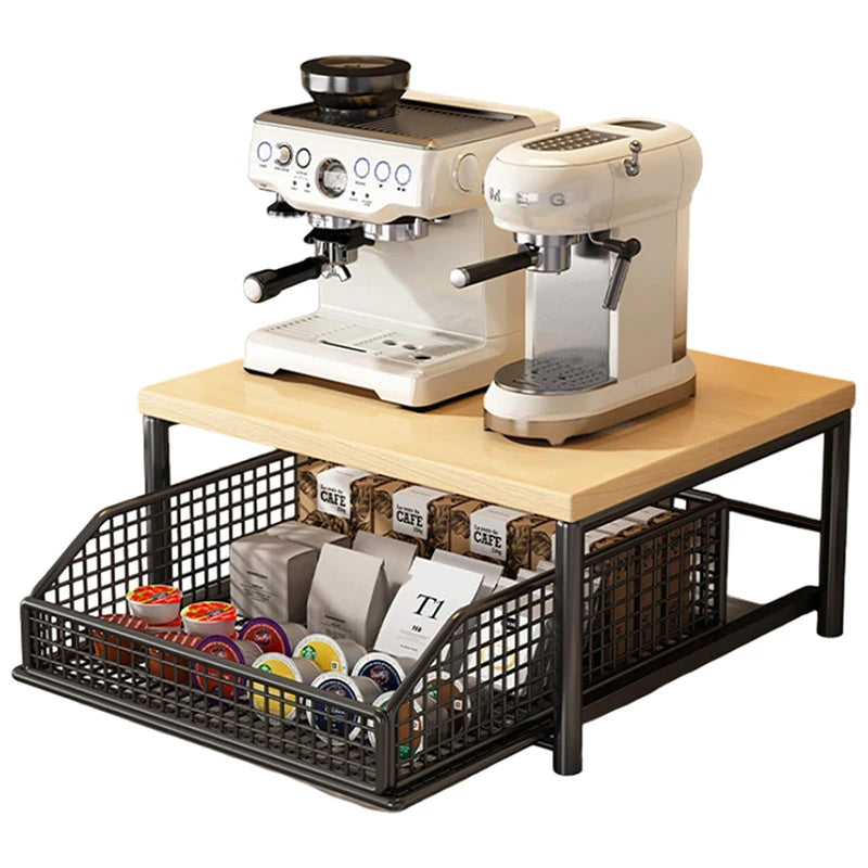 2-Tier Metal Storage Rack with Pull-Out Basket | Printer Stand for Office, Kitchen & Bedroom