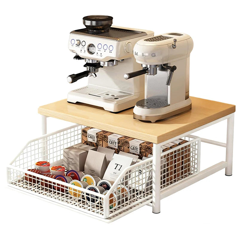 2-Tier Metal Storage Rack with Pull-Out Basket | Printer Stand for Office, Kitchen & Bedroom