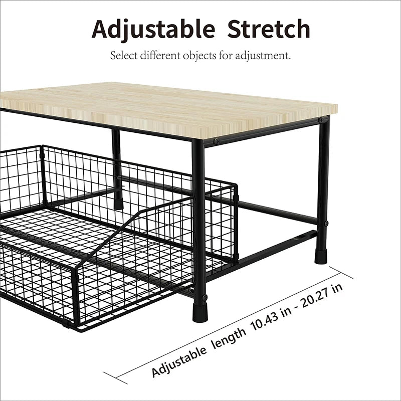 2-Tier Metal Storage Rack with Pull-Out Basket | Printer Stand for Office, Kitchen & Bedroom
