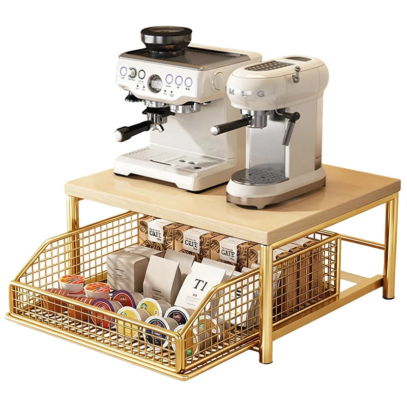2-Tier Metal Storage Rack with Pull-Out Basket | Printer Stand for Office, Kitchen & Bedroom