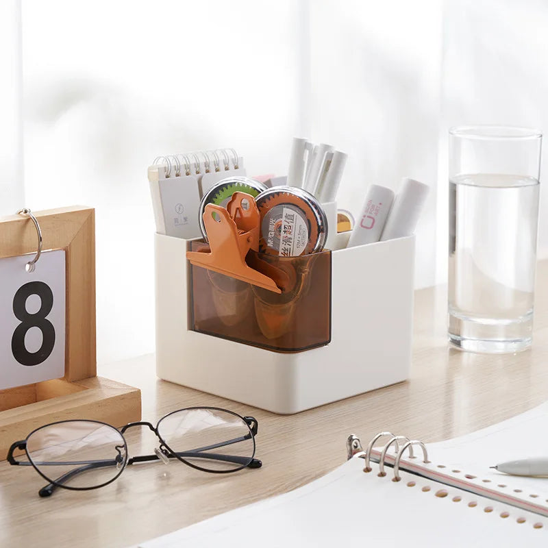 Multi-Function Desk Organizer | Pen, Makeup & Stationery Holder with Clock, Calendar & Temperature Display