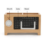Wooden Desk Organizer | Pen, Pencil & Remote Control Holder with Perpetual Calendar