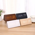 LED Alarm Clock with Temperature Display & Sound Control | Wood-Style Desk Clock